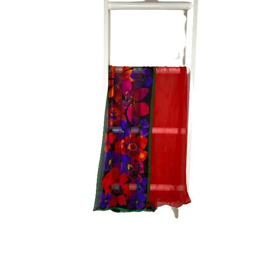 Linda Allard Ellen Tracy Scarves Silk Womens Baar Beards Red Floral Print